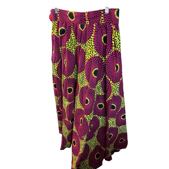 Handmade Dark Pink Yellow Patterned Maxi Skirt - Picture 3 of 11